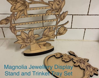 Digital Laser cut file, Magnolia Floral jewellery display Stand , Trinket tray, Crystal tray, earring stand, garden, jewelry Gifts