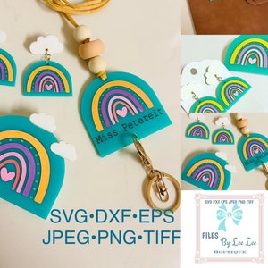 Rainbow Teacher lanyard, Earrings,  Brooch, Digital Laser cut file, laser FILE ONLY, jewelry. Gifts, cloud, cute jewelry