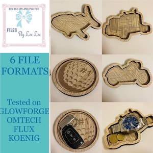 Digital Laser cut file, Fathers Day, Trinket tray BUNDLE,  coin dish, Fishing, Motorbike, Trucker, golfing, glowforge, laser ready,