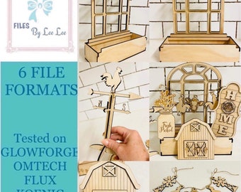 Archivo de corte láser digital, caja de ventana y bandeja escalonada SVG, bandeja escalonada de estilo granero, juego de archivos intercambiables, Glowforge, compatible con láser
