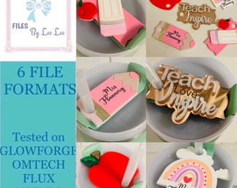 Teacher Tumbler Tags, 5x tumbler plate cut file, svg, laser ready, fits 40 oz 2.0 cup with straw, Digital File, Laser cut file