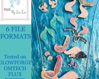 Digital Laser Cut file, Mermaid , mermaid tails, Laser File, jewelry BUNDLE, Earrings, brooch, necklace, studs, Glowforge, laser ready