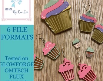 Digital Laser Cut file, Rainbow Cupcake Jewelry Laser File, Bakery theme BUNDLE, Earrings, Necklace, brooch, studs, Glowforge, laser ready