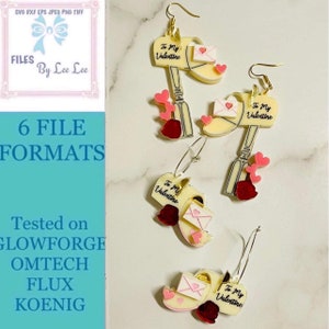 Digitale Laser geschnitten Datei, süße Valentinstag, Ohrringe, Ohrring svg, Liebesbrief, Mailbox, Liebe, Schmuck svg, Glowforge, Laser bereit