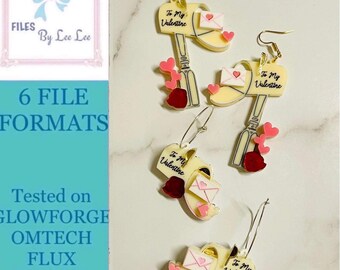 Digital Laser Cut file, Cute Valentine's day, earrings, Earring svg, love letter, mailbox, love, Jewelry svg, Glowforge, laser ready