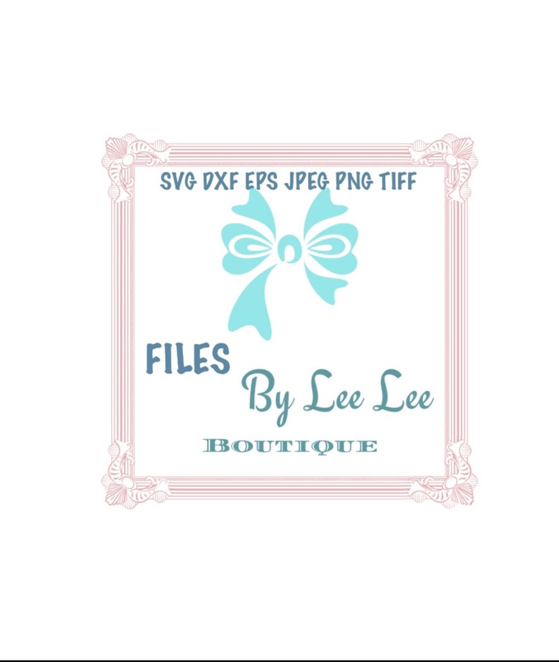 May include: A logo for a shop called "Files By Lee Lee Boutique" with a blue bow in the center and a decorative frame.