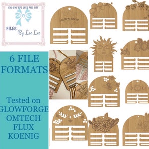 Digital laserskuren fil, PAKET med 10 tillbehörshållare, smyckesdisplay, rosetthängare, makramé, ENDAST FIL, smyckesställ, Glowforge, laserklar