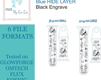 Plik do cyfrowego grawerowania laserowego, wzór i szablon paska do zegarka w stylu tatuażu, kompatybilny z iWatch, czaszki, róże, tattoo life glowforge, gotowy do lasera