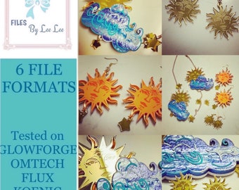 Digital Laser Cut file, Sun, Celestial Jewelry laser file, Earrings, brooch, Necklace studs  FILE Bundle, laser file, Glowforge, laser ready