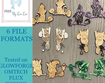 Digital Laser Cut file, Halloween cat earring svg , witch cat earrings, witch cats,  Jewelry cut file, Glowforge, laser ready