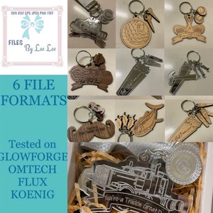 Digital Laser cut file, Fathers Day keychains 8 Keyring BUNDLE, Fishing, Motorbike, Trucker, golfing, Tools,  glowforge, laser ready,