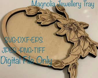 Digital Laser cut file, Magnolia Floral Trinket tray, Crystal tray, garden, Jewellery, Gifts