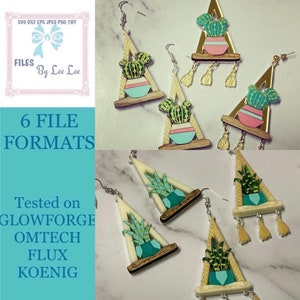 Archivo de corte láser digital, pendiente de planta colgante SVG, suculenta, cactus, archivo de corte de joyería, archivo de joyería láser, jardín, Glowforge, listo para láser
