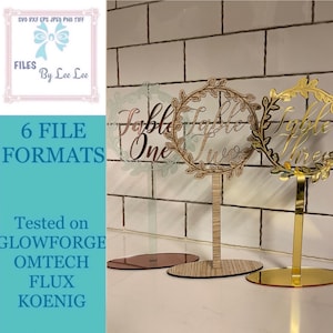 Table Numbers Digital File, Laser Cut file, Wedding Event Table Numbers 1-12  Glowforge , Laser ready