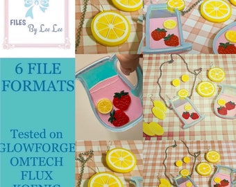 Digital Laser Cut file, Strawberry lemonade, summer earrings, Jewelry Laser File, BUNDLE, Brooch, necklace, studs, Glowforge, laser ready