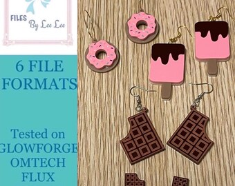 Digital Laser Cut file, Chocolate earrings, popsicle earrings, earring svg, donut earring,3 designs, Glowforge, laser ready