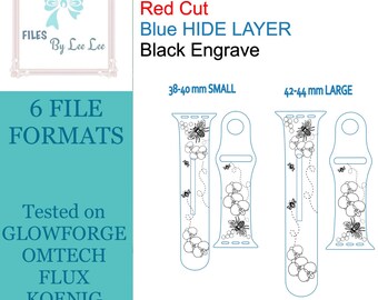 Cyfrowy plik do cięcia laserowego, szablon do projektowania pasków do zegarków z motywem kwiatowym pszczół, silikonowy kompatybilny z iWatch, pszczoły, orchidea, ogród, glowforge, gotowy do użycia z laserem