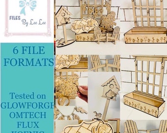 Archivo de corte láser digital, caja de ventana y bandeja escalonada SVG, bandeja escalonada de estilo rústico, juego de archivos intercambiables, Glowforge, compatible con láser