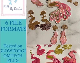 Påfågel digital lasersmyckesfil, fjädersmycken svg, brosch, örhängen svg, laserfil, Glowforge-klar, laserfil, påfågel