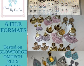 Boho earring file bundle, damask, digital Laser cut file, makes 50 pairs, Jewelry cut file, laser jewelry file, glowforge, laser ready