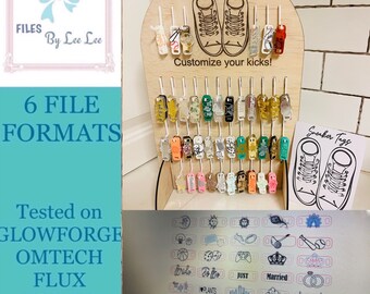Digital Laser cut file, Shoe Tags, shoe tag display stand, svg, sneaker tags Glowforge ready, laser ready, shop display, Market display