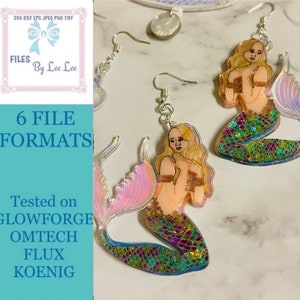Digital laser cut File, Mermaid Earrings,  laser cut file, Inlaid, SVG, DXF  glowforge ready .