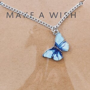 Alloy Light Blue Butterfly Charm Necklace- Silver Plated Handmade Accessories For Women | Anniversary Gift Idea For Girlfriends & Wives