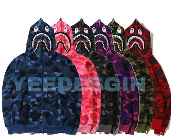 Bape A Bathing Ape Full Zipper Shark Jaw Red Camo Hoodie Sweatshirt Coat Jacket Bape A Bathing Ape Full Zipper Shark Jaw Red Camo Hoodie Sweatshirt Coat Jacket