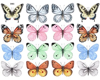 May include: A collection of watercolor butterfly illustrations in various colors, including yellow, blue, orange, pink, and green. Each butterfly has detailed wing patterns and is set against a white background. The number "1461" is in the upper left corner.