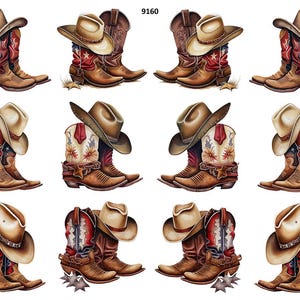 Cowboy Hat and Boots - Overglaze Ceramic + Enamel Decals - Food Safe - Lead Free - 9160