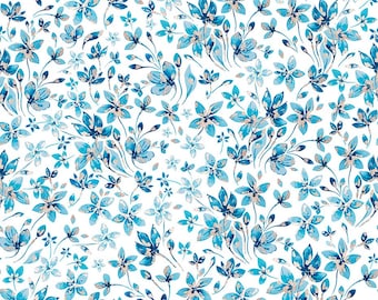 Seamless Blue Flowers with Gold Leaf Highlight Pattern - Overglaze Ceramic + Enamel Decals - Food Safe - Lead Free - 0420