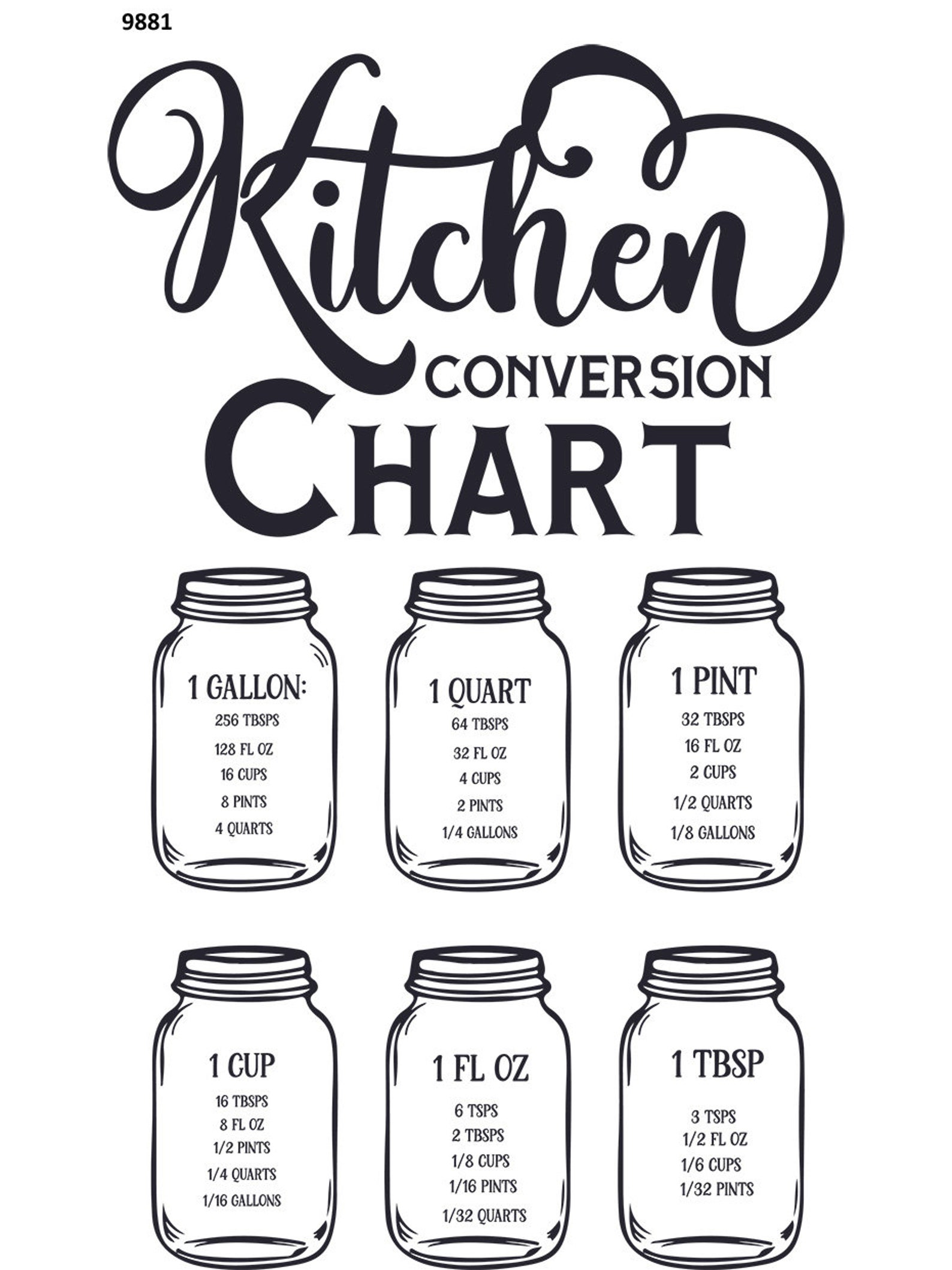 Restaurant Container Conversion Chart Kitchen Conversion Chart - Ceramic Decal - Overglaze Decal - Fusible ...