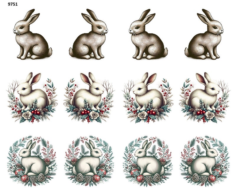 Vintage Winter Rabbits - Ceramic Decal - Overglaze Decal - Fusible ...