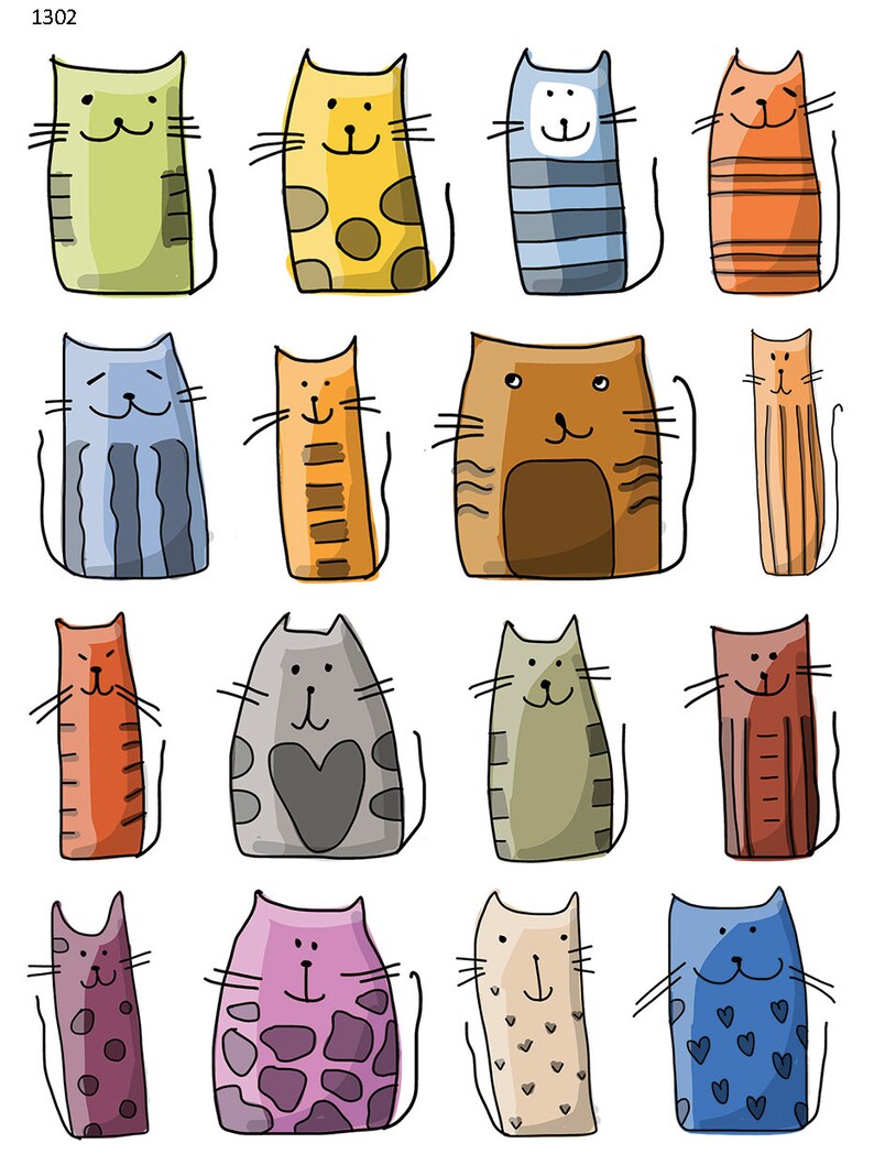 Watercolor Cartoon Cats Ceramic Decal Overglaze Decal Etsy