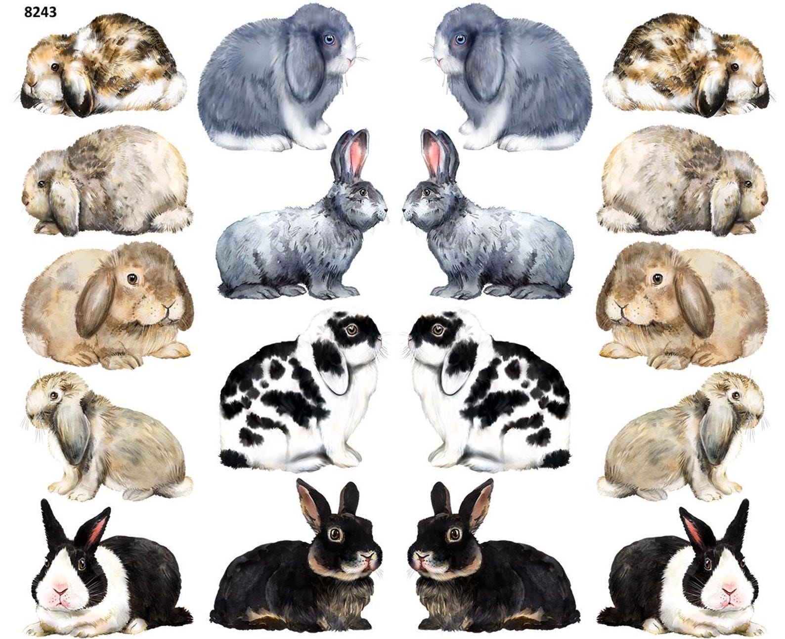 Watercolor Rabbits - Ceramic Decal - Overglaze Decal - Fusible Decal ...