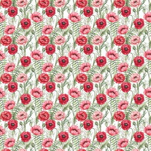 Seamless Spring Poppies in Bloom Pattern - Ceramic Decal - Overglaze Decal - Fusible Decal - Food Safe - Lead Free - 7094