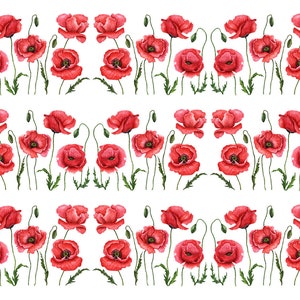 Watercolor Poppies Set -  Ceramic Decal - Overglaze Decal - Fusible Decal - Food Safe - Lead Free - 8073