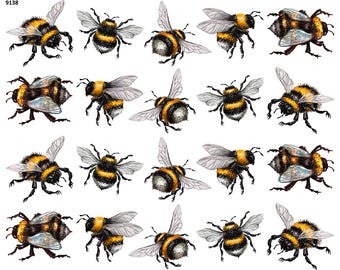 Bumbling Bumblebees - Overglaze Ceramic + Enamel Decals - Food Safe - Lead Free - 9138