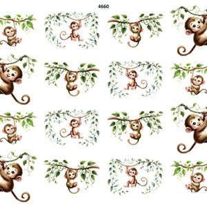 May include: A repeating pattern of cartoon monkeys hanging from vines and branches. The monkeys are brown with light-colored faces and are surrounded by green leaves. The image has a white background and the text "4660" in the top left corner.