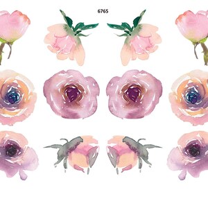 May include: Watercolor floral stickers in shades of pink, purple, and peach. The stickers feature various rose and bud designs with green stems and leaves. The number "6765" is printed in the upper right corner.