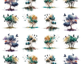 Grunge Tree Scenery - Ceramic Decal - Overglaze Decal - Fusible Decal - Food Safe - Lead Free - 9497