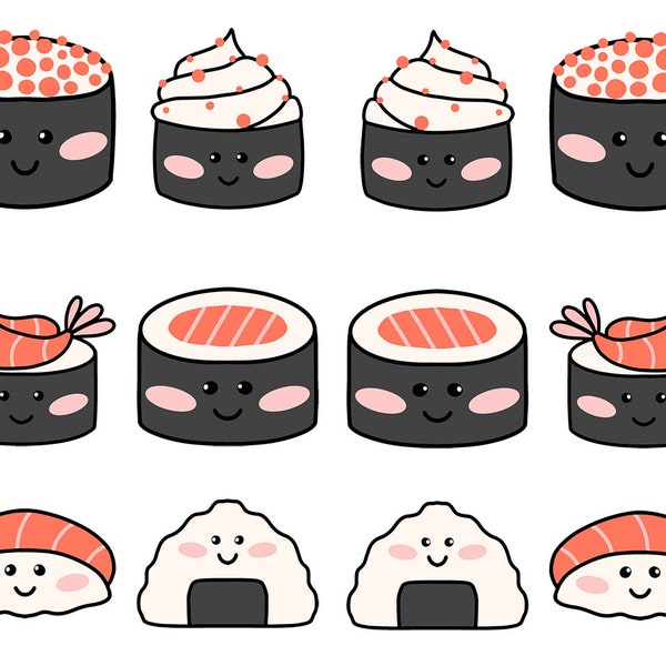 Kawaii Sushi - Ceramic Decal - Overglaze Decal - Fusible Decal - Food Safe - Lead Free - 2684