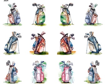 Watercolor Golf Bags  - Ceramic Decal - Overglaze Decal - Fusible Decal - Food Safe - Lead Free - 2624