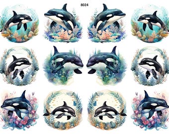 Watercolor Floral Orcas - Overglaze Ceramic + Enamel Decals - Food Safe - Lead Free - 8024