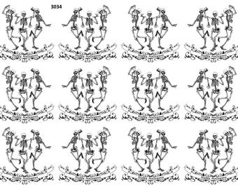 Happy Halloween Dancing Skeletons - Overglaze Ceramic + Enamel Decals - Food Safe - Lead Free - 3034