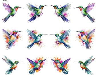 Watercolor Hummingbirds - Ceramic Decal - Overglaze Decal - Fusible Decal - Food Safe - Lead Free - 8361