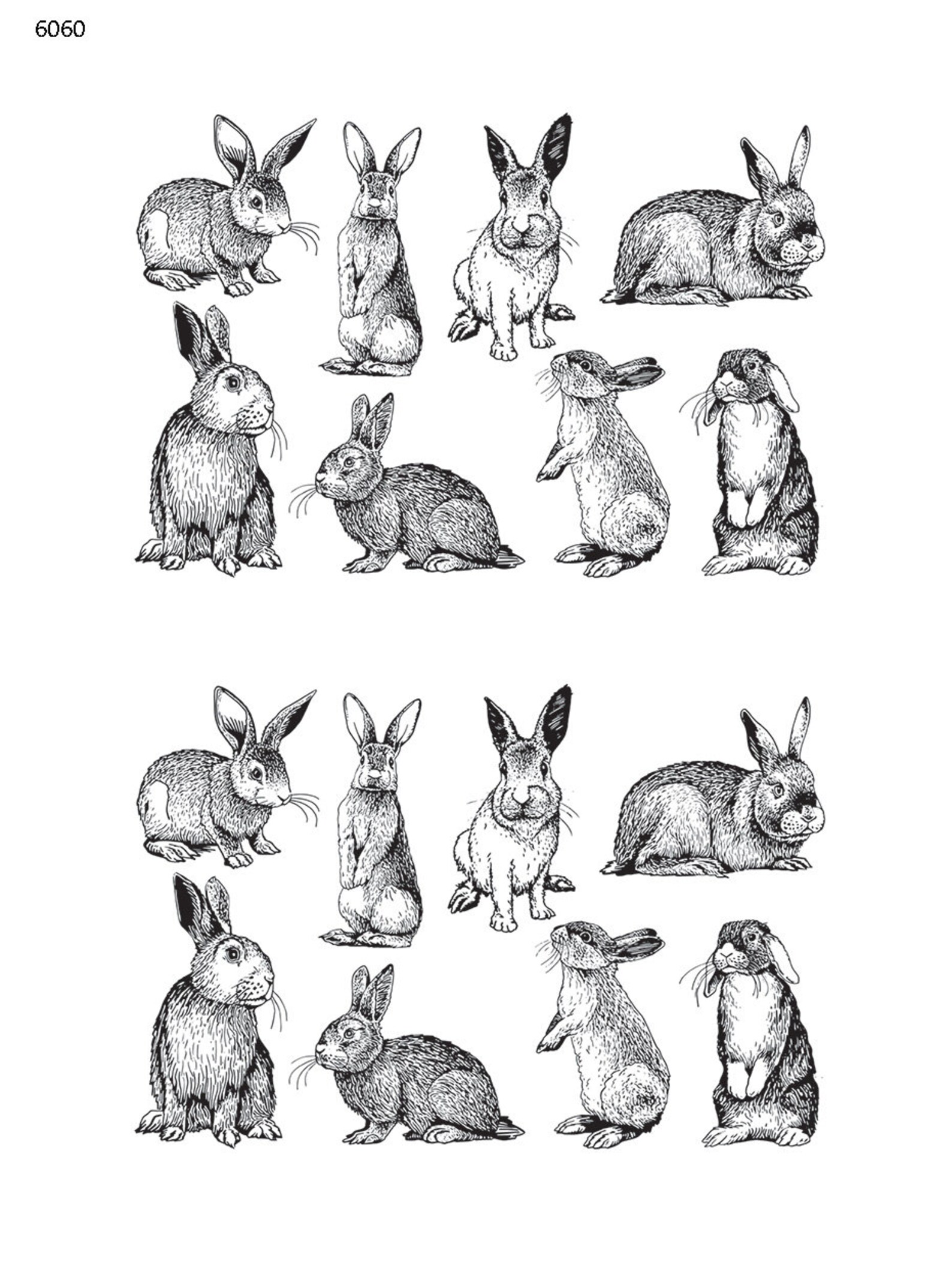Line Art Bunny Rabbits Ceramic Decal Overglaze Decal Fusible Decal Food ...