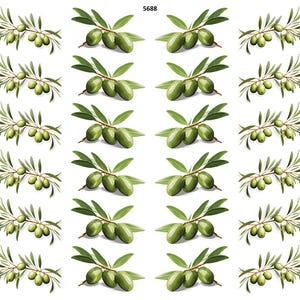 Green Olive Branches -  Ceramic Decal - Overglaze Decal - Fusible Decal - Food Safe - Lead Free - 5688