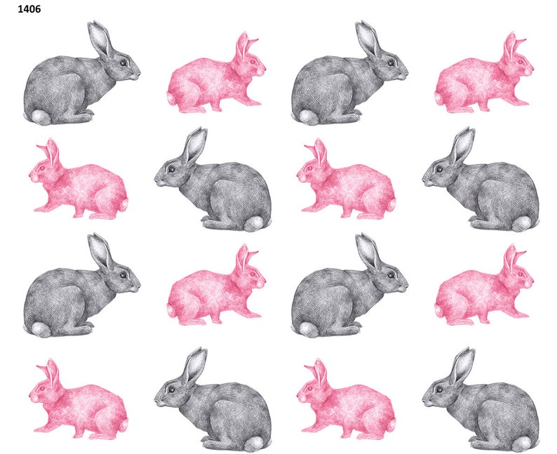 Graphite Hand Drawn Rabbits - Ceramic Decal - Overglaze Decal - Fusible ...