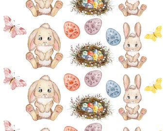 Easter Bunnies and Eggs  -  Ceramic Decal - Overglaze Decal - Fusible Decal - Food Safe - Lead Free - 0182